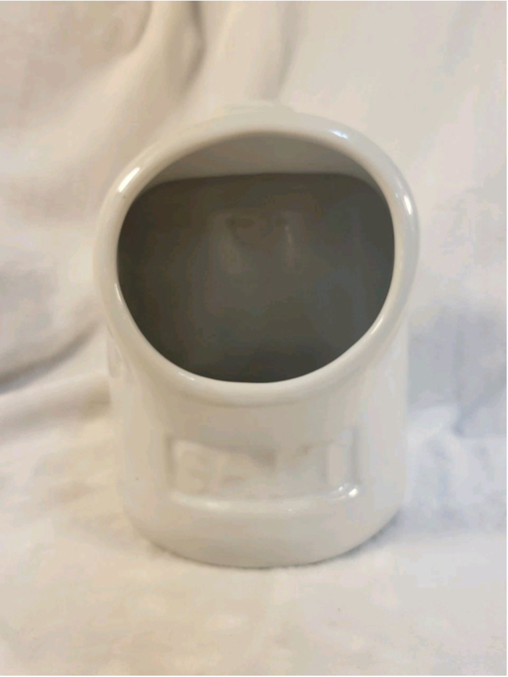 White Ceramic Salt Pig Salt Cellar with handle